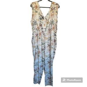 NWT World Market Palm Tree Sleeveless V-neck Elastic Jumpsuit Size S/M